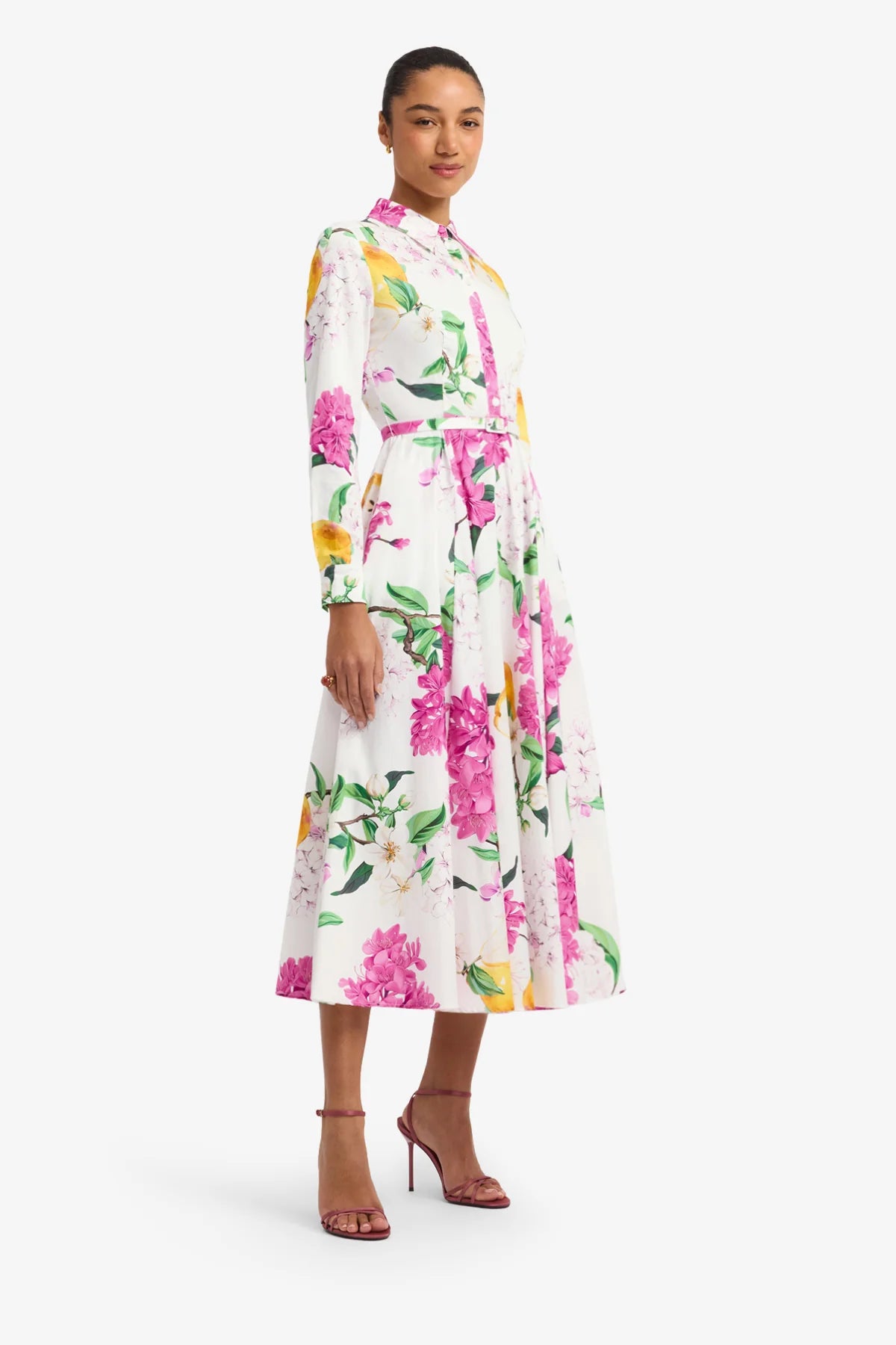 Zara Shirt Midi Dress - Floral Pear Print