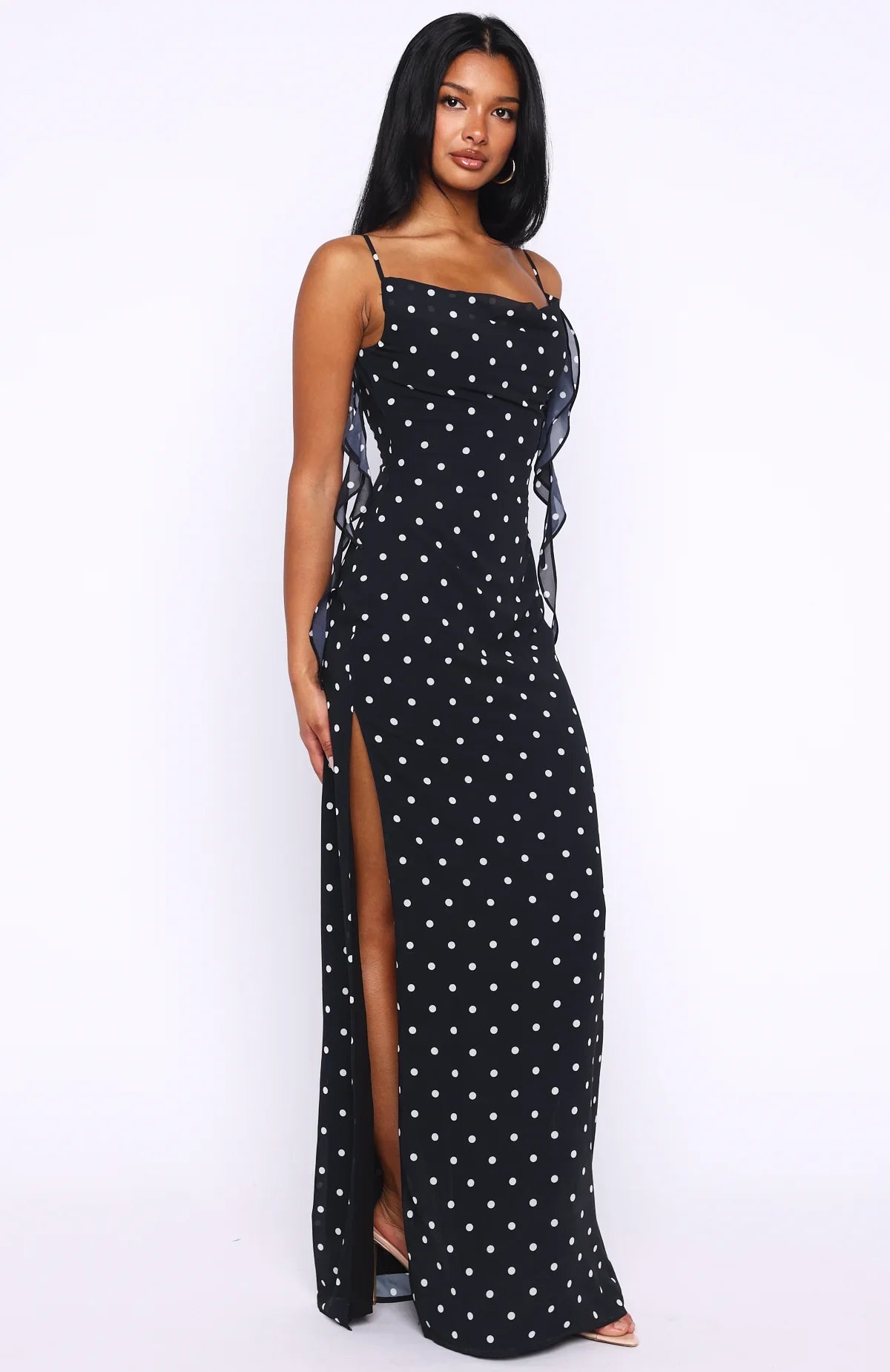 Love Blossoms Maxi Dress Black/White Polka Dot