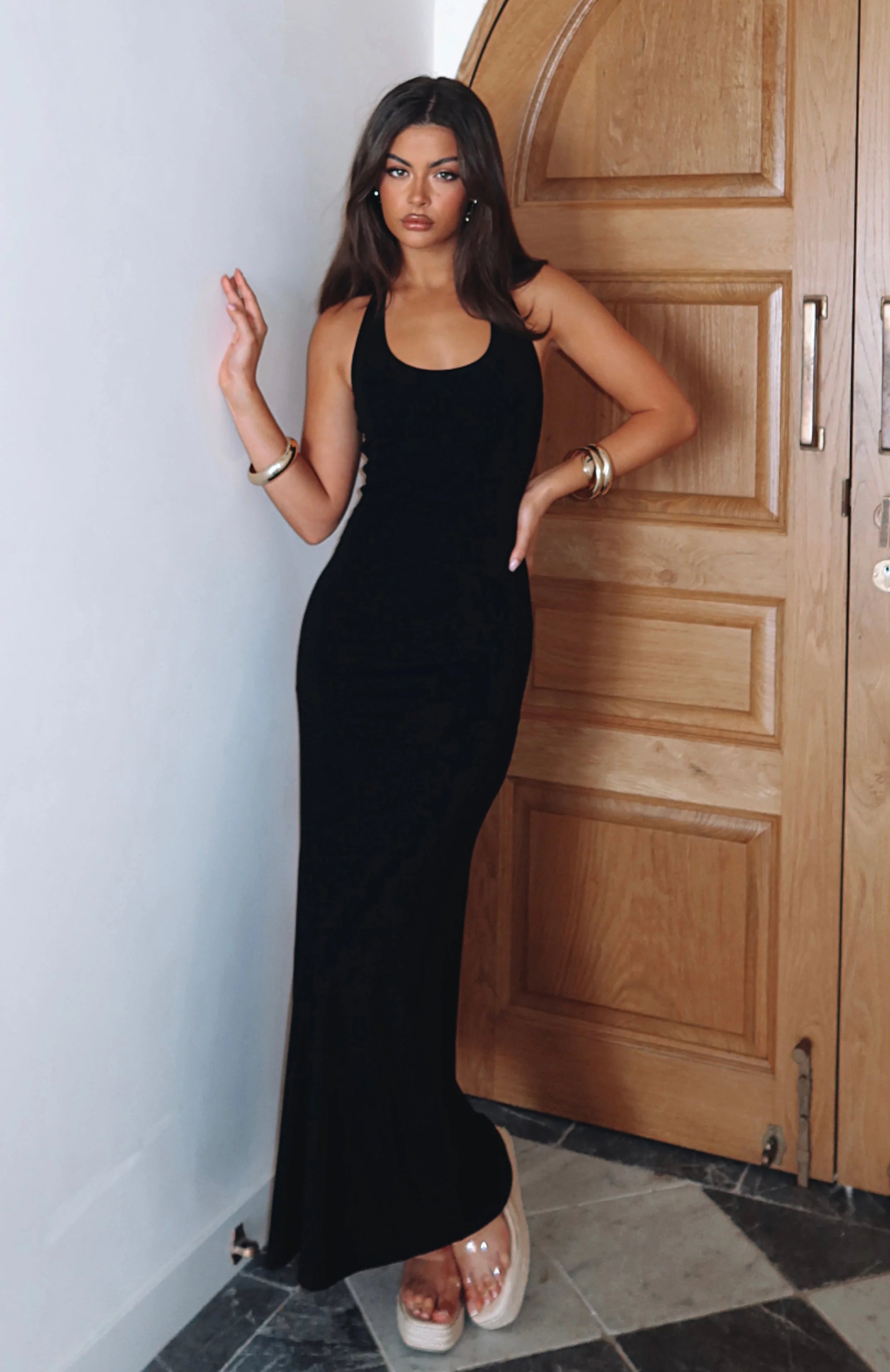 Took A Chance Halter Maxi Dress Black