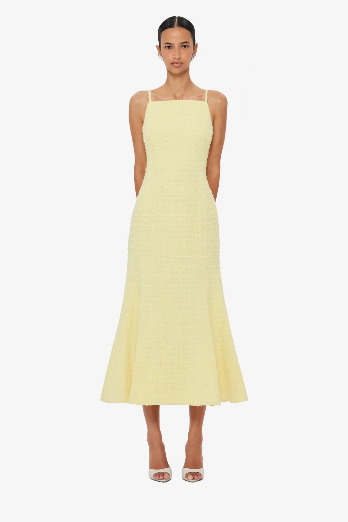 Regina Tweed Midi Dress - Sorbet Yellow